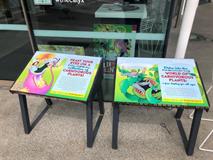 two stool with graphics